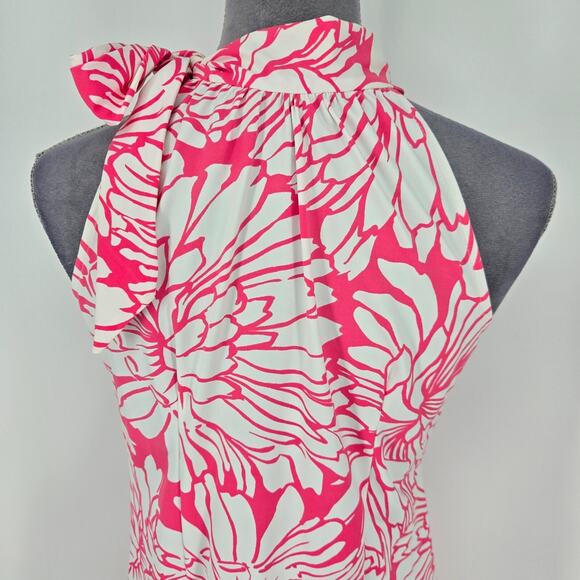 Katherine Way Dress Womens Medium Pink White Floral Stretch Knit Bow at Neck - Picture 9 of 11